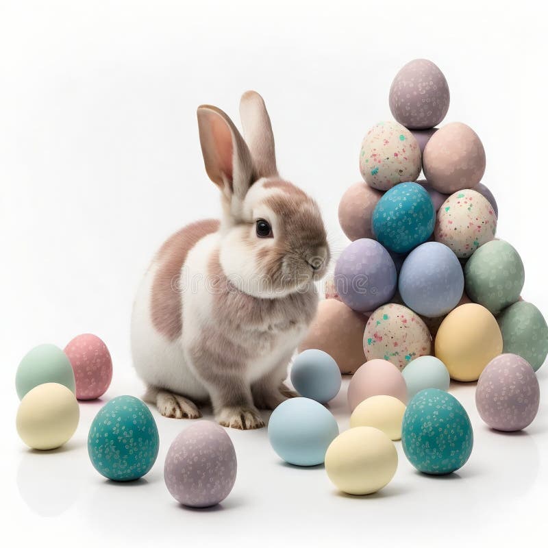 Easter eggs in green grass. Generative AI stock illustration