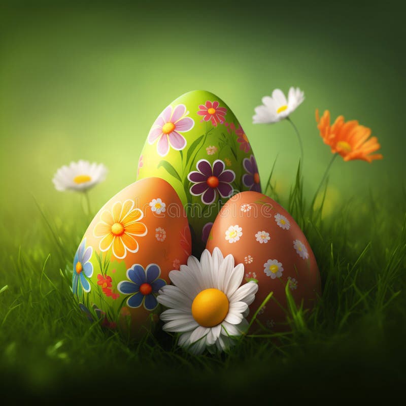 Easter eggs in green grass. Generative AI vector illustration
