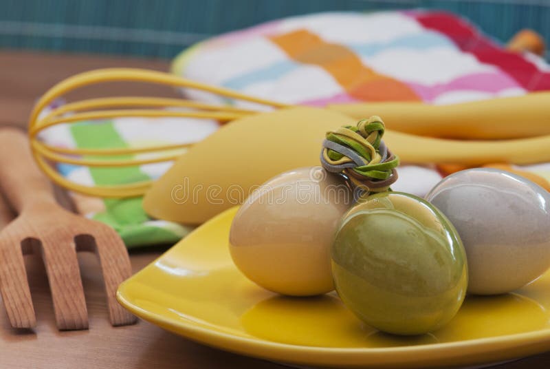 Easter Eggs and Kitchen Utensils Stock Image Image of chef, glove