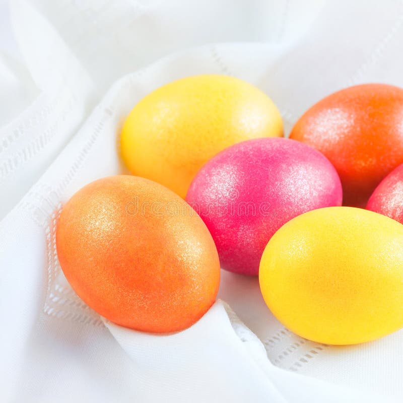 Easter eggs on the napkin stock photo. Image of flower 37434858