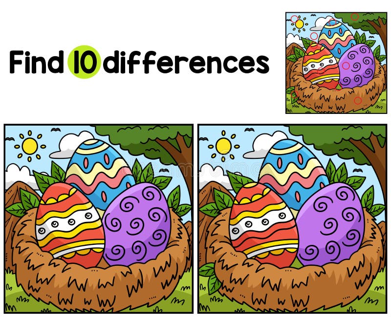 Easter Eggs in Nest Find the Differences Stock Vector - Illustration of ...