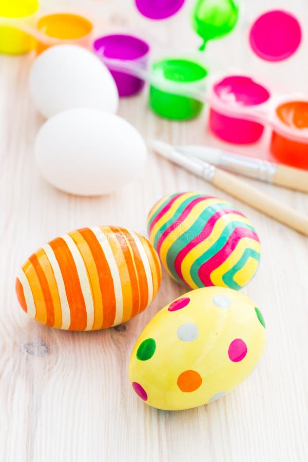 Easter Eggs and Process of Painting Eggs Stock Image Image of brush