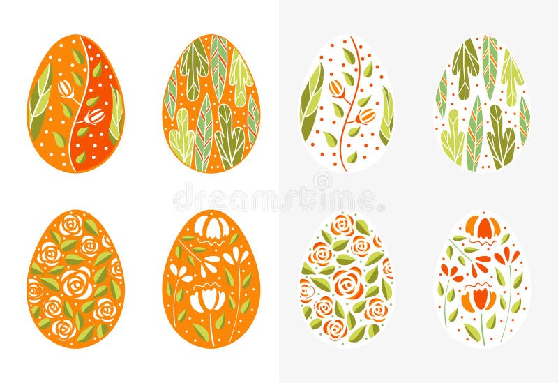 Easter eggs set orange color. Holiday easter clip art for cards, invitations, tags and postcards. Isolated on white vector illustration Easter eggs set orange color. Holiday easter clip art for cards, invitations, tags and postcards. Isolated on white vector illustration