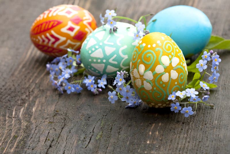 Easter eggs and spring flowers