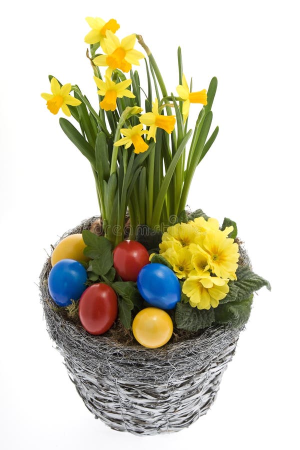 Easter eggs with spring flowers