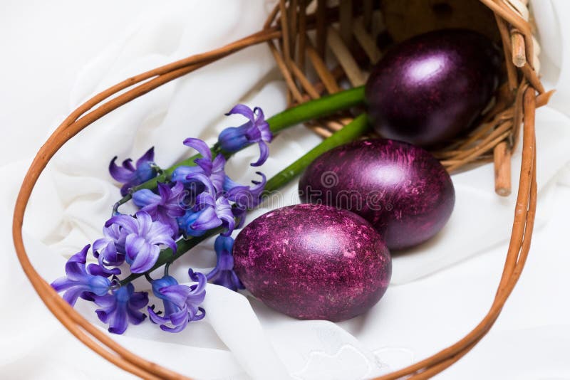 Easter eggs with spring flowers