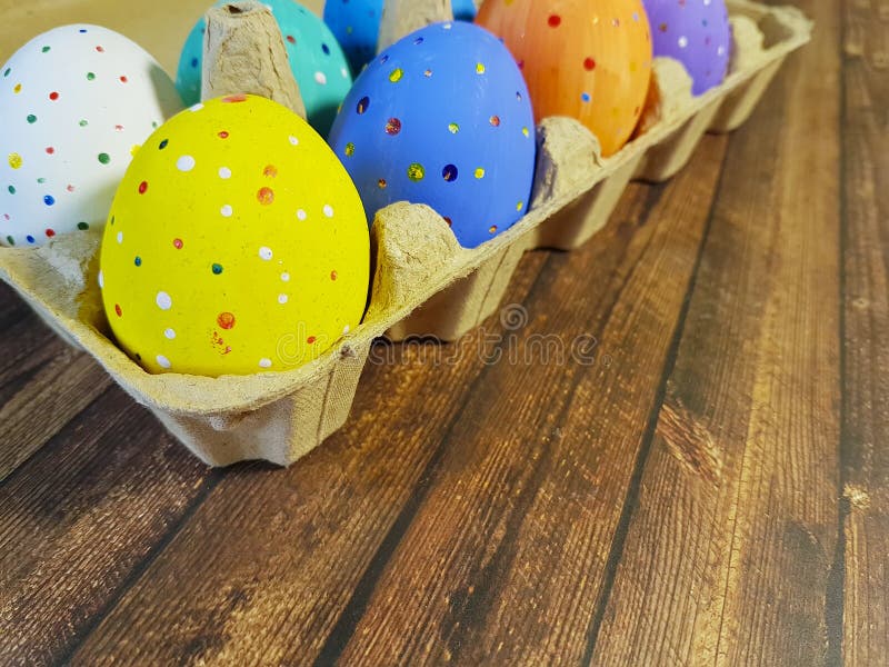 Easter eggs tray wooden stock photo. Image of card, beautiful 108176908
