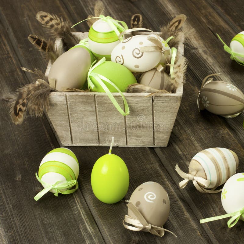 Easter Eggs in the Vintage Box on Rustic Wooden Surface Stock Photo Image of vintage, wooden
