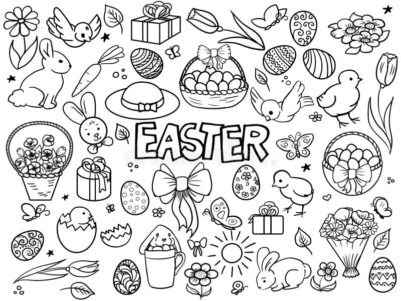 Easter elements line art style vector