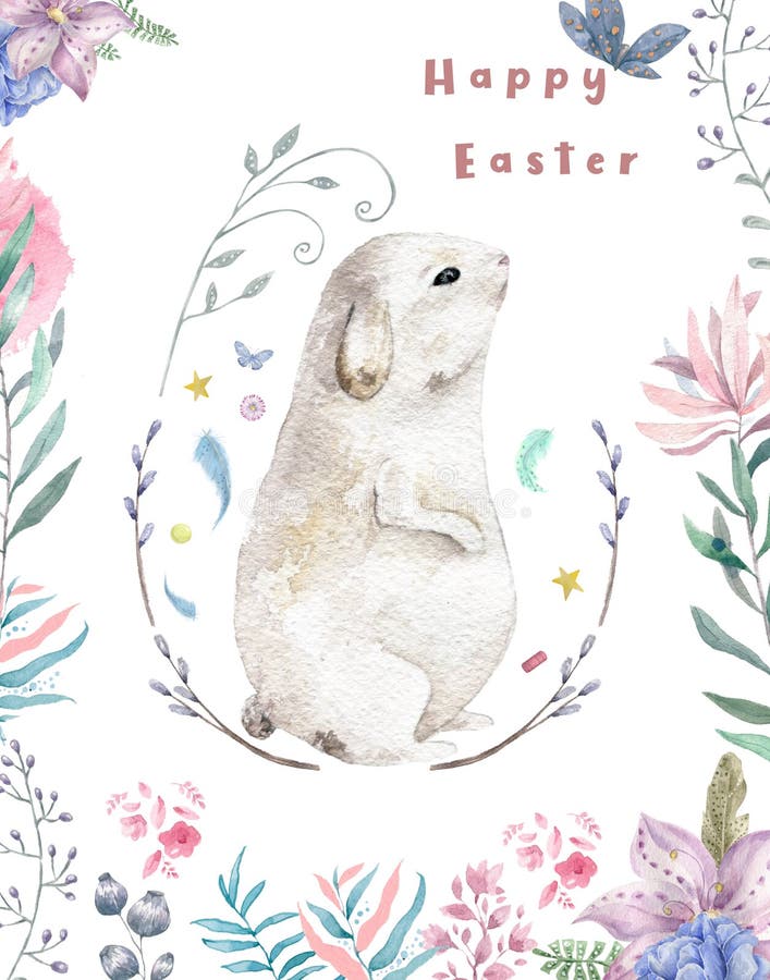 Easter feliz, cartão da aquarela O coelho bonito nas folhas ramifica Ilustração isolada, salgueiro cor-de-rosa da pintura do fund ilustração do vetor Easter feliz, cartão da aquarela O coelho bonito nas folhas ramifica Ilustração isolada, salgueiro cor-de-rosa da pintura do fund ilustração do vetor