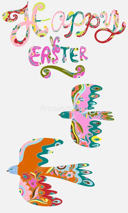 Easter folk style birds country lettering happy art vector element ilustración del vector