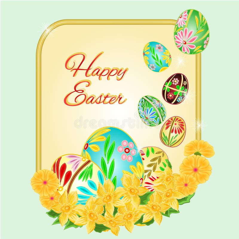 Easter frame Easter eggs and daffodils vector