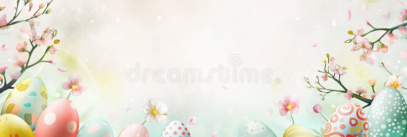 Easter Frame with Eggs and Flowers, White Blank Picture Frame Mockup, Generative AI Illustration stock photo