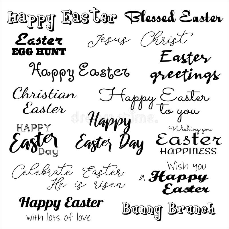Easter Greeting Inscriptions in Different Fonts Stock Vector