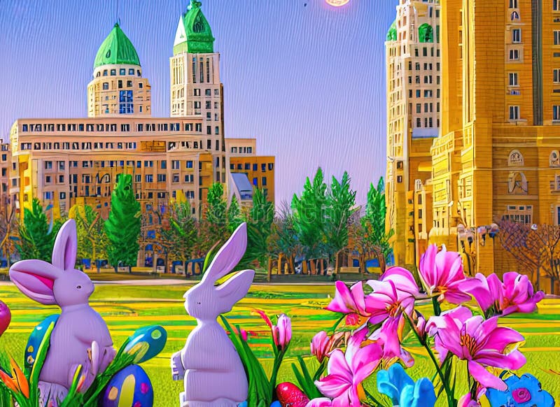 Easter Holiday Scene in Regina,Saskatchewan,Canada. Stock Illustration