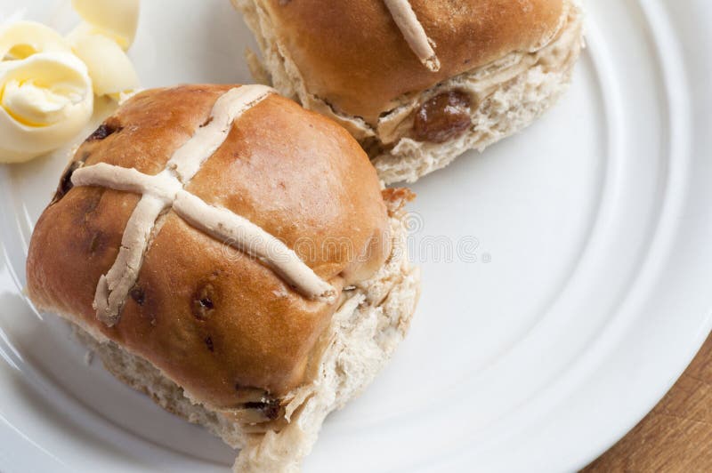 Easter Hot Cross Buns and a Cup of Tea Stock Image Image of festival