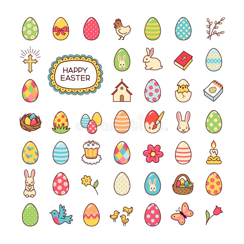 Easter icons stock vector. Illustration of bunny, celebrate - 64581223