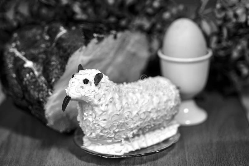 Easter Lamb with Butter, Ham and Egg on a Wooden Table Stock Image