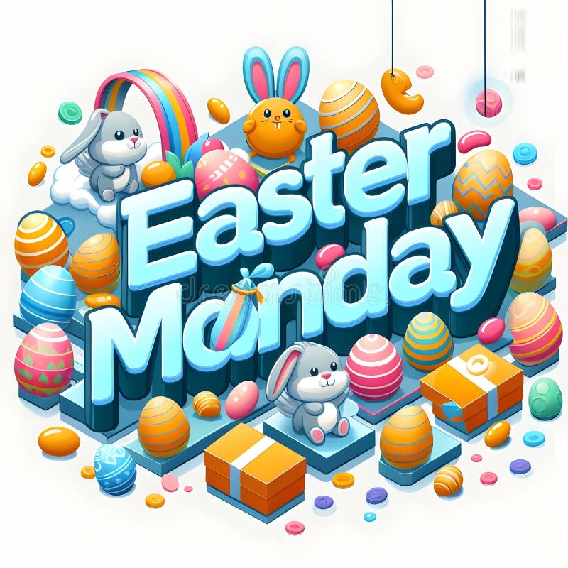 Easter Monday 3D Text Effect Easter Monday Cartoon Style 3D Premium