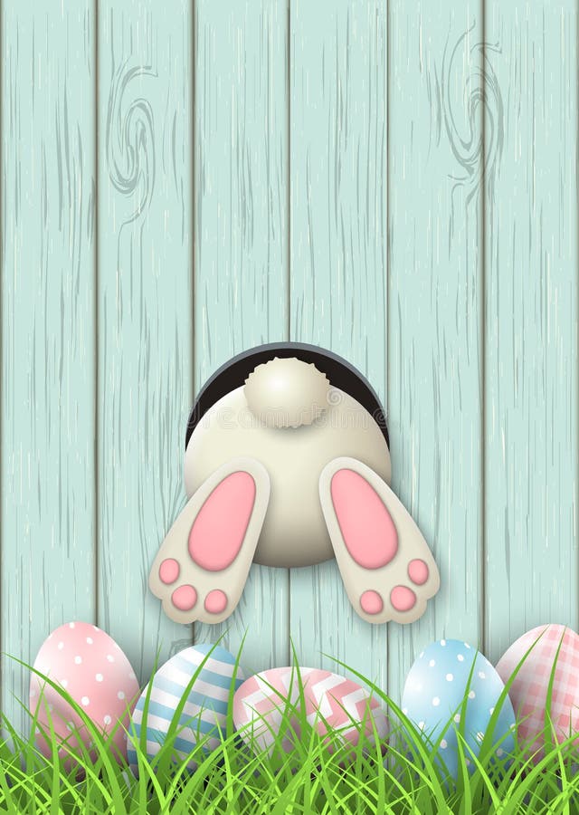 https://thumbs.dreamstime.com/b/easter-motive-bunny-bottom-easter-eggs-fresh-grass-blue-wooden-background-illustration-white-pink-vector-eps-89061346.jpg