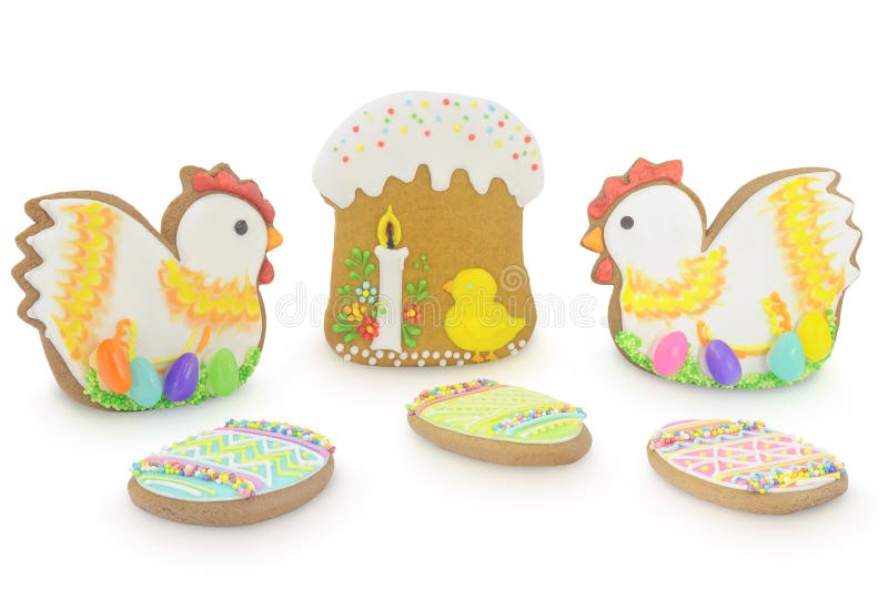 Easter Multicoloured Spicecakes Isolated on White Background Stock