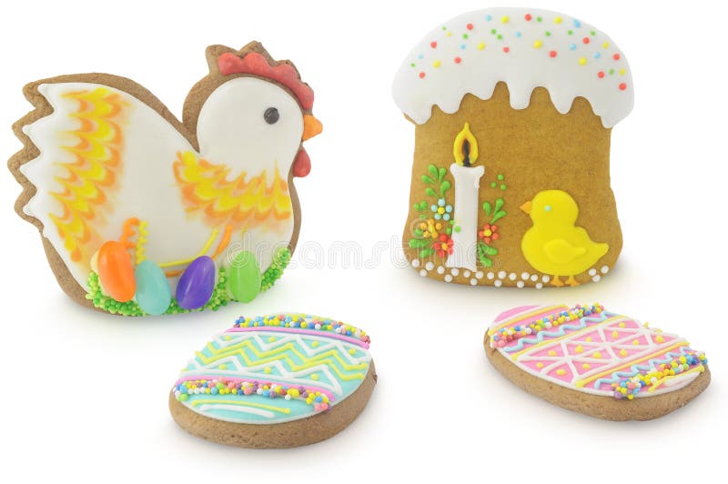 Easter Multicoloured Spicecakes Isolated on White Background Stock