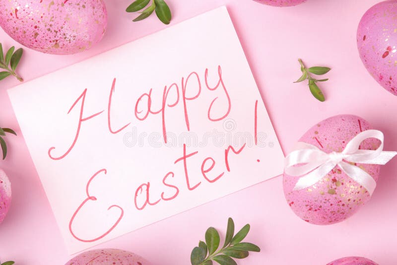 Easter. Pink Easter Eggs on a Trendy Pink Background. Happy Easter ...