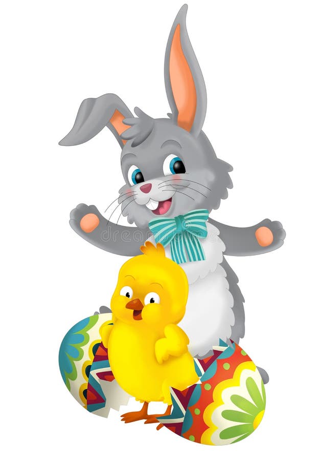 Easter Rabbit Chicken Easter Egg Painted Illustration Stock ...