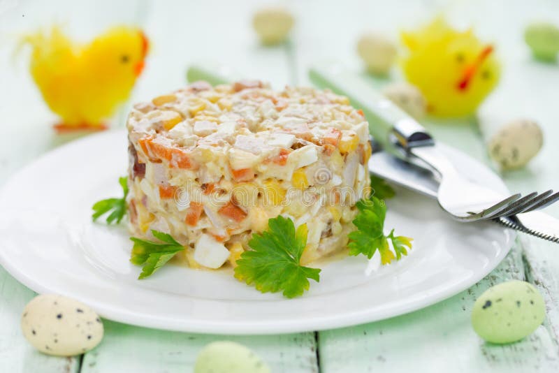 Easter Salad with Chicken, Corn, Egg and Carrot Idea for Easter