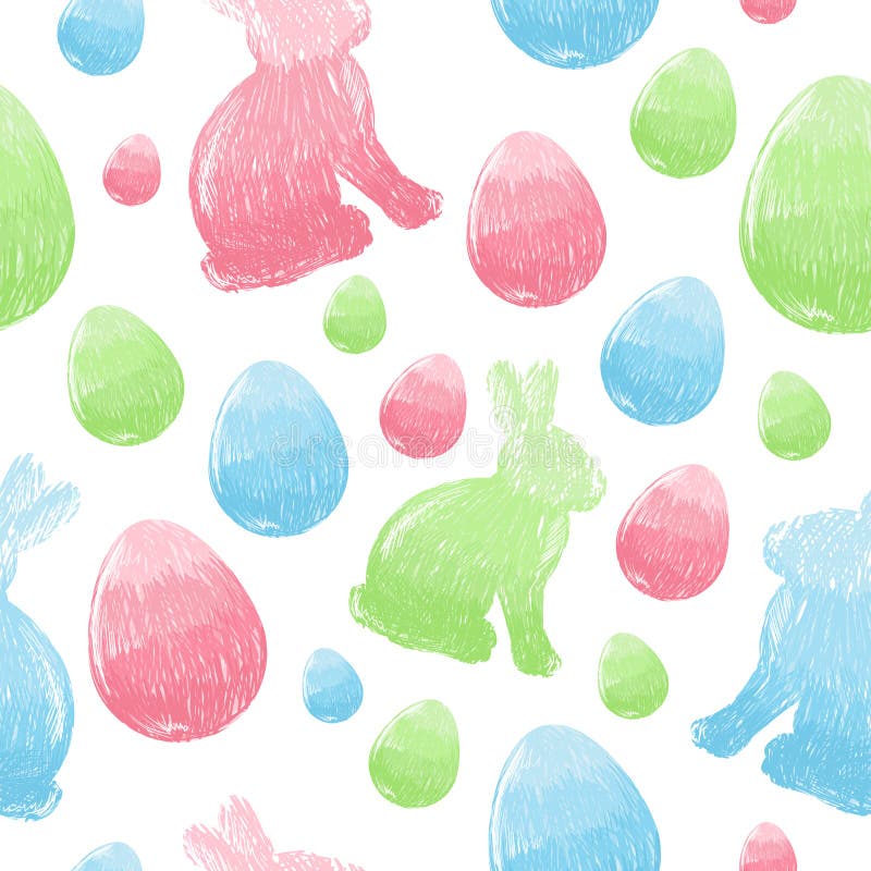 Easter scribble eggs and bunnies seamless pattern