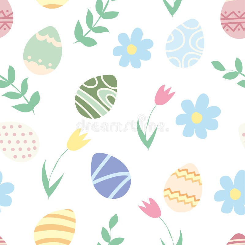 Easter seamless pattern eggs and flowers. wallpaper, gift paper, greeting cards