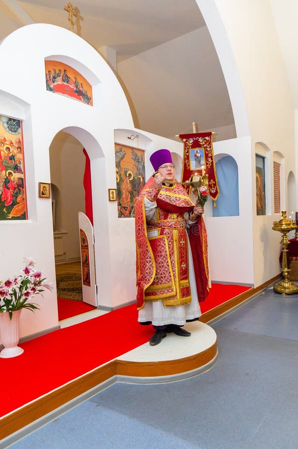 Easter service in the Orthodox Church in the Kaluga region of Russia. stock photos Easter service in the Orthodox Church in the Kaluga region of Russia. stock photos
