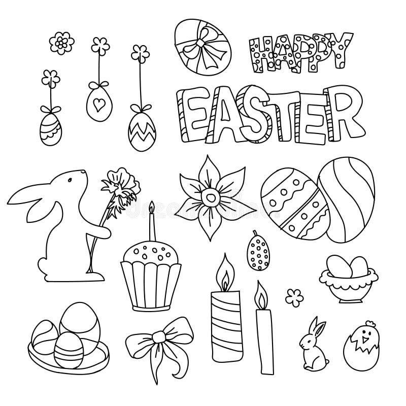 Easter Set in Doodle Style for Design. Vector Graphics Stock Vector