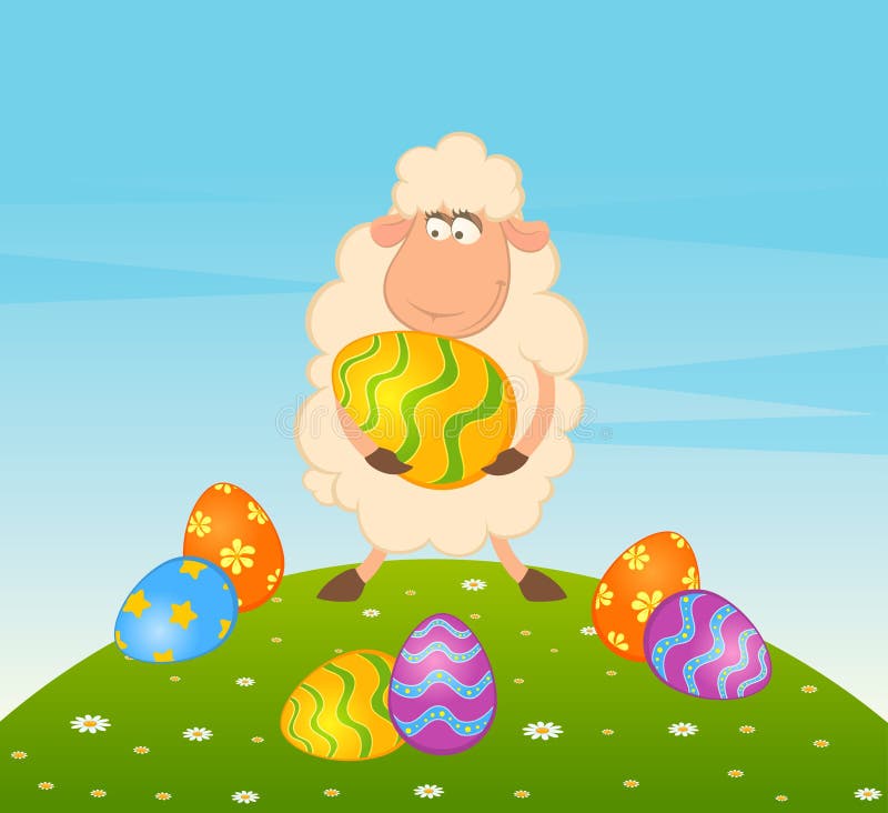 Easter Sheep With Colored Egg Stock Illustration Illustration of