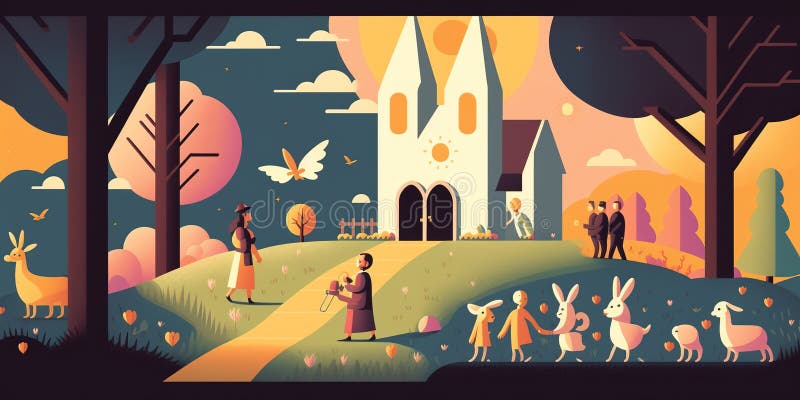 Easter Sunday. Easter Vector Illustration. Cave. Empty Tomb of Jesus