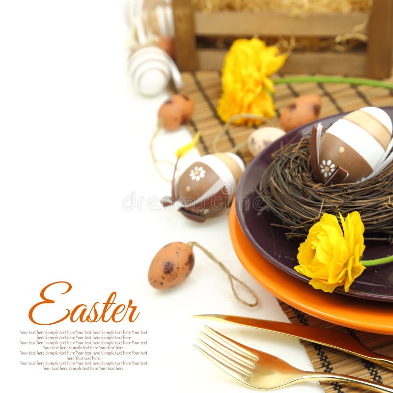 Easter table setting with eggs and cutlery