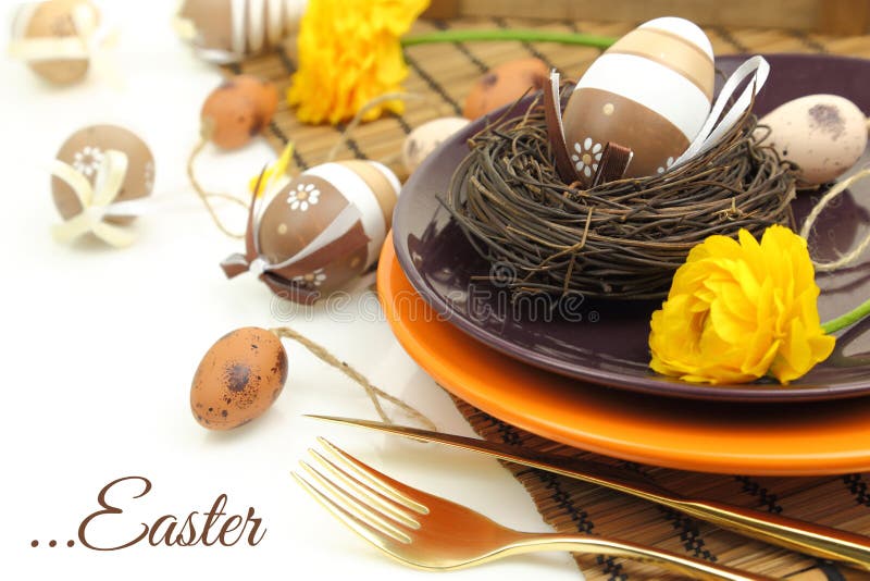 Easter table setting with eggs and cutlery