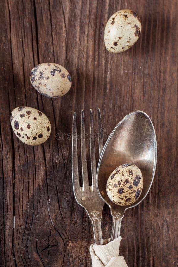 Easter table setting with quail eggs