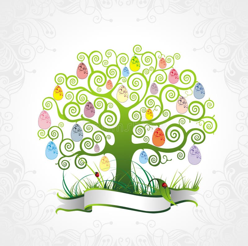 Easter tree with floral background