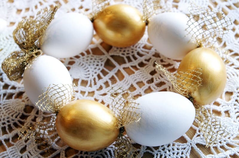 Easter white and gold eggs shells wreath