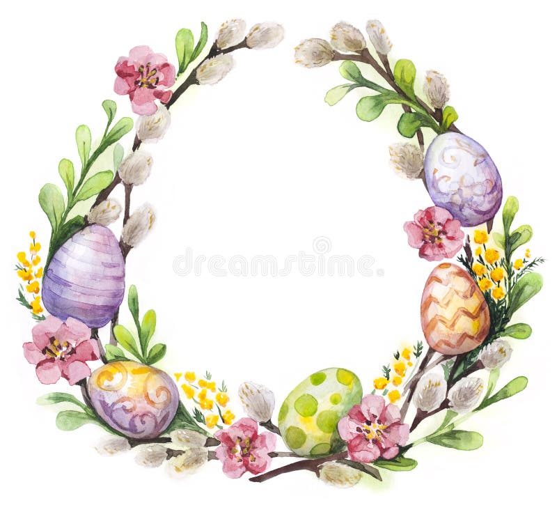 Easter wreath with easter eggs and flowers