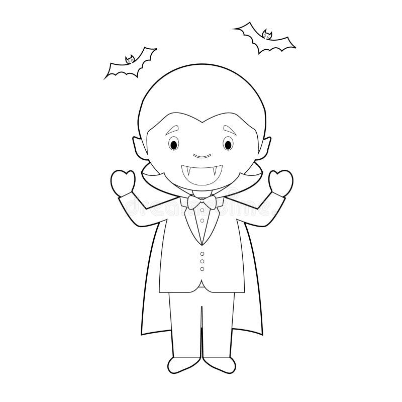 Easy coloring cartoon character from Romania dressed as a vampire of Transilvania. Vector Illustration stock illustration Easy coloring cartoon character from Romania dressed as a vampire of Transilvania. Vector Illustration stock illustration