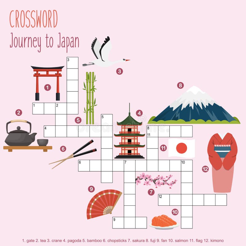 Easy Crossword Puzzle `Journey To Japan` Stock Vector Illustration of
