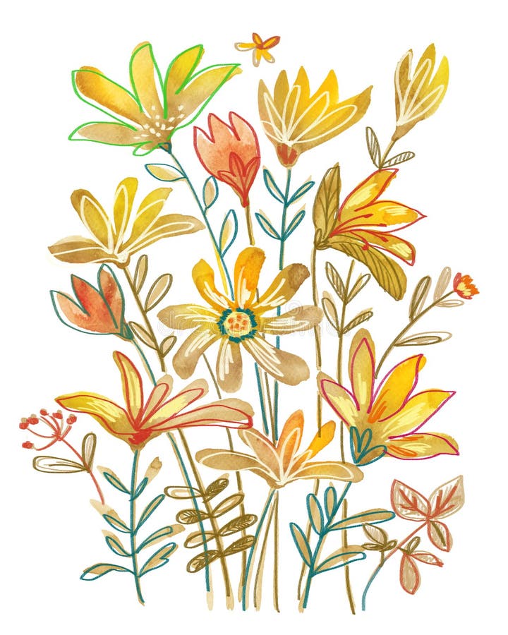 For easy making seamless pattern use it for filling any contours. Watercolor flowers set. Hand drawn floral elements isolated on white background. Fantasy royalty free stock images For easy making seamless pattern use it for filling any contours. Watercolor flowers set. Hand drawn floral elements isolated on white background. Fantasy royalty free stock images