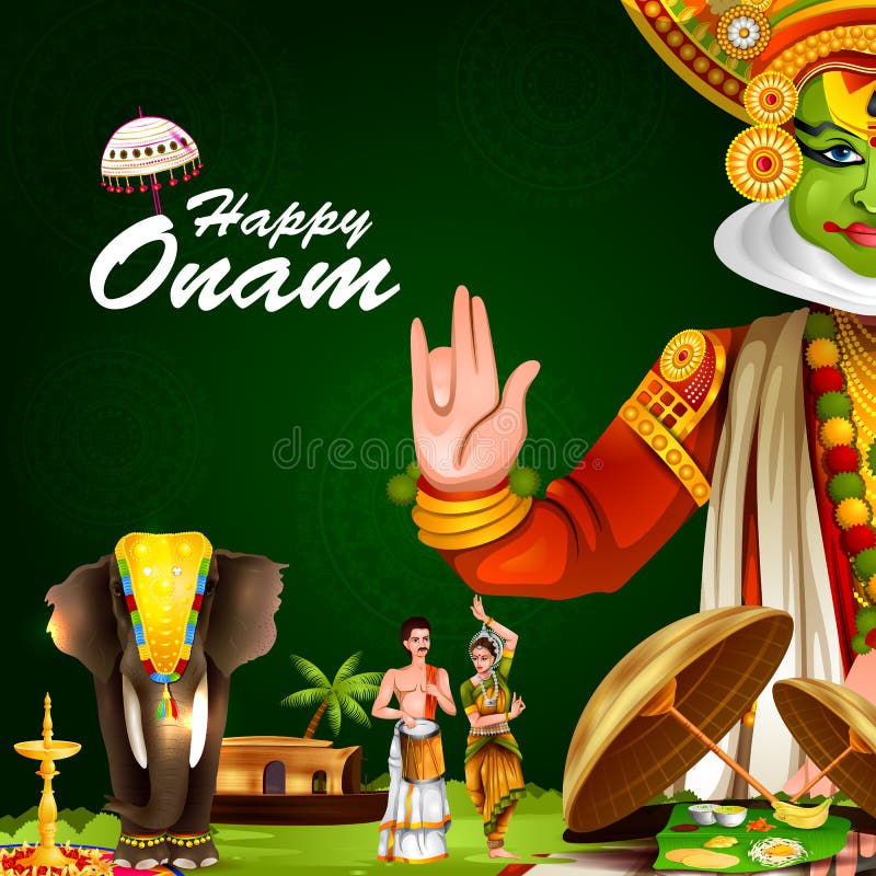 Happy Onam Holiday for South India Festival Background Stock Vector -  Illustration of dance, editable: 98487079