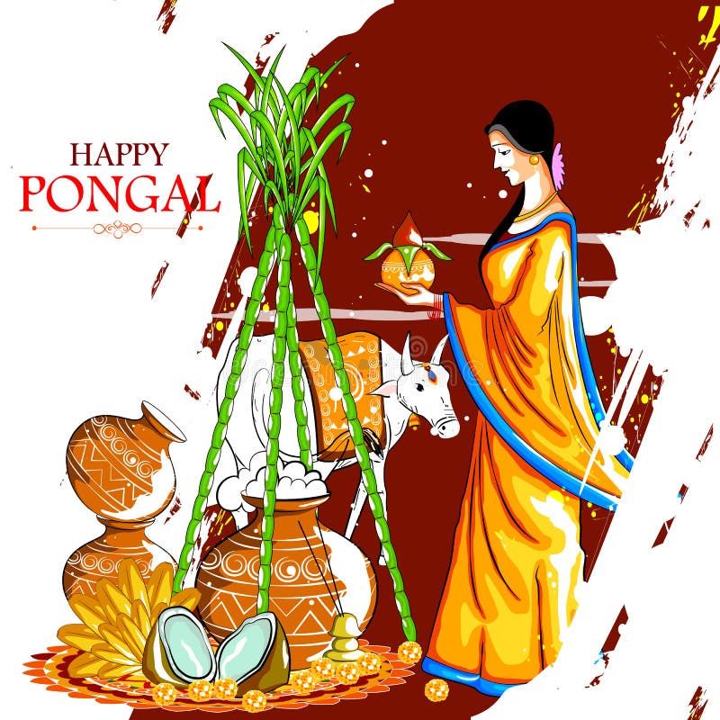 Happy Pongal Festival of Tamil Nadu India Background Stock Vector -  Illustration of maangalyam, indian: 168185693