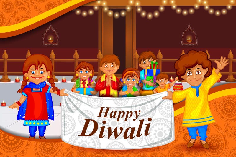 Easy to edit vector illustration of kids wishing Diwali background with message meaning Happy Deepawali