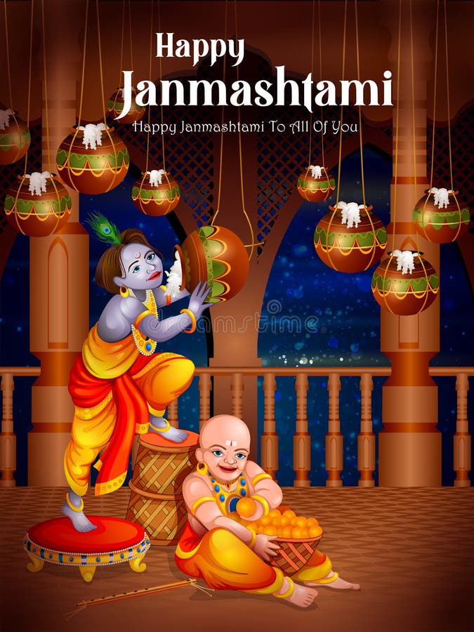 Happy Krishna Janmashtami Festival Background of India Stock Vector -  Illustration of epic, avatar: 191824676