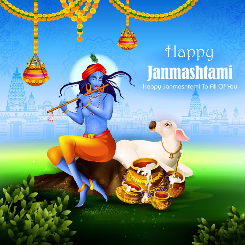 Happy Krishna Janmashtami Festival Background of India Stock Vector -  Illustration of avatar, editable: 191824335