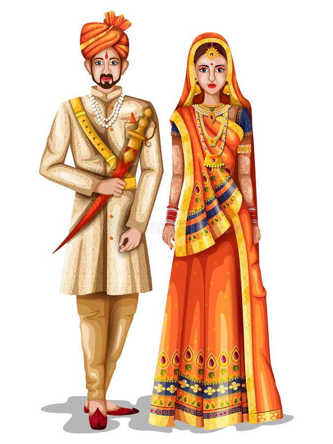 Goan wedding couple in traditional costume of Goa, India Stock Vector by  ©snapgalleria 181408316